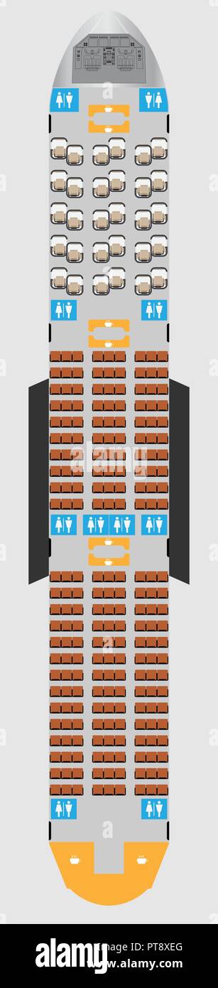 Siège d'avion à fuselage large plan avec restroom Vector illustration Illustration de Vecteur