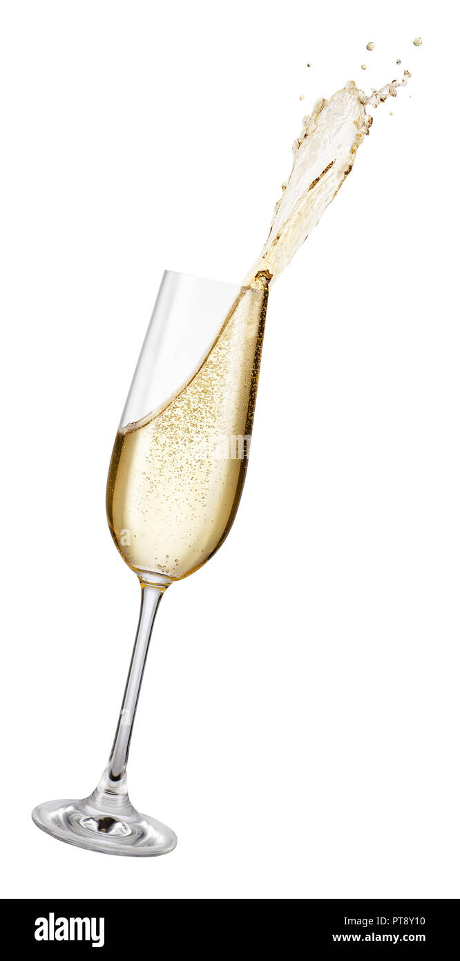 Verre de champagne avec splash Banque D'Images