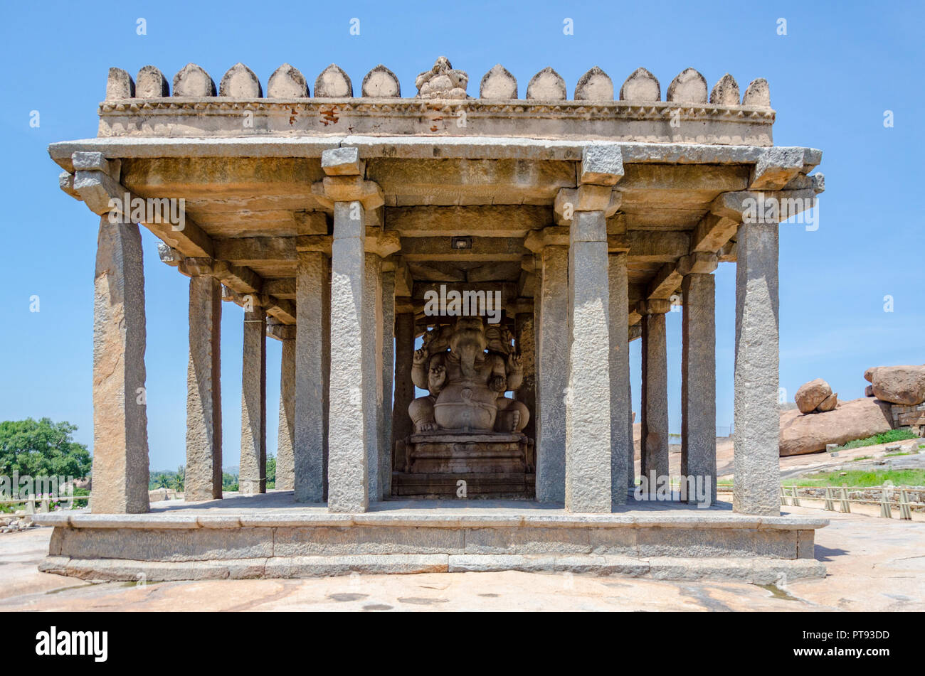 Sasivekalu ( moutarde ) Ganesha Temple à Hampi, Karnataka, Inde. Banque D'Images