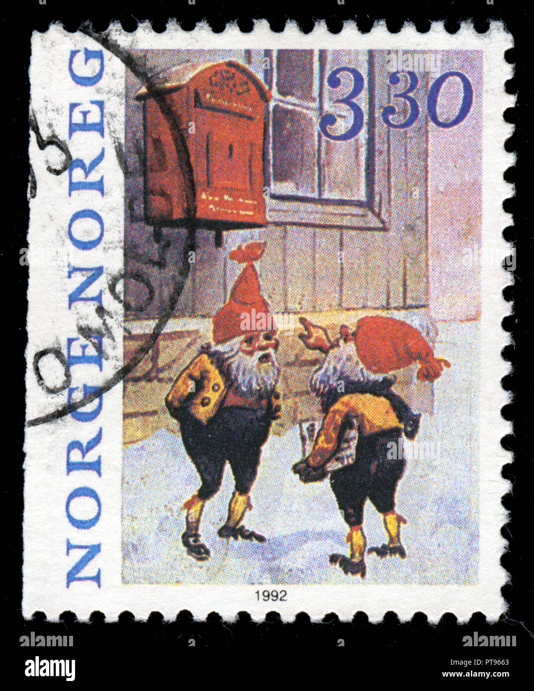 Timbre cachet de la Norvège dans la série de noël publiée en 1992 Banque D'Images