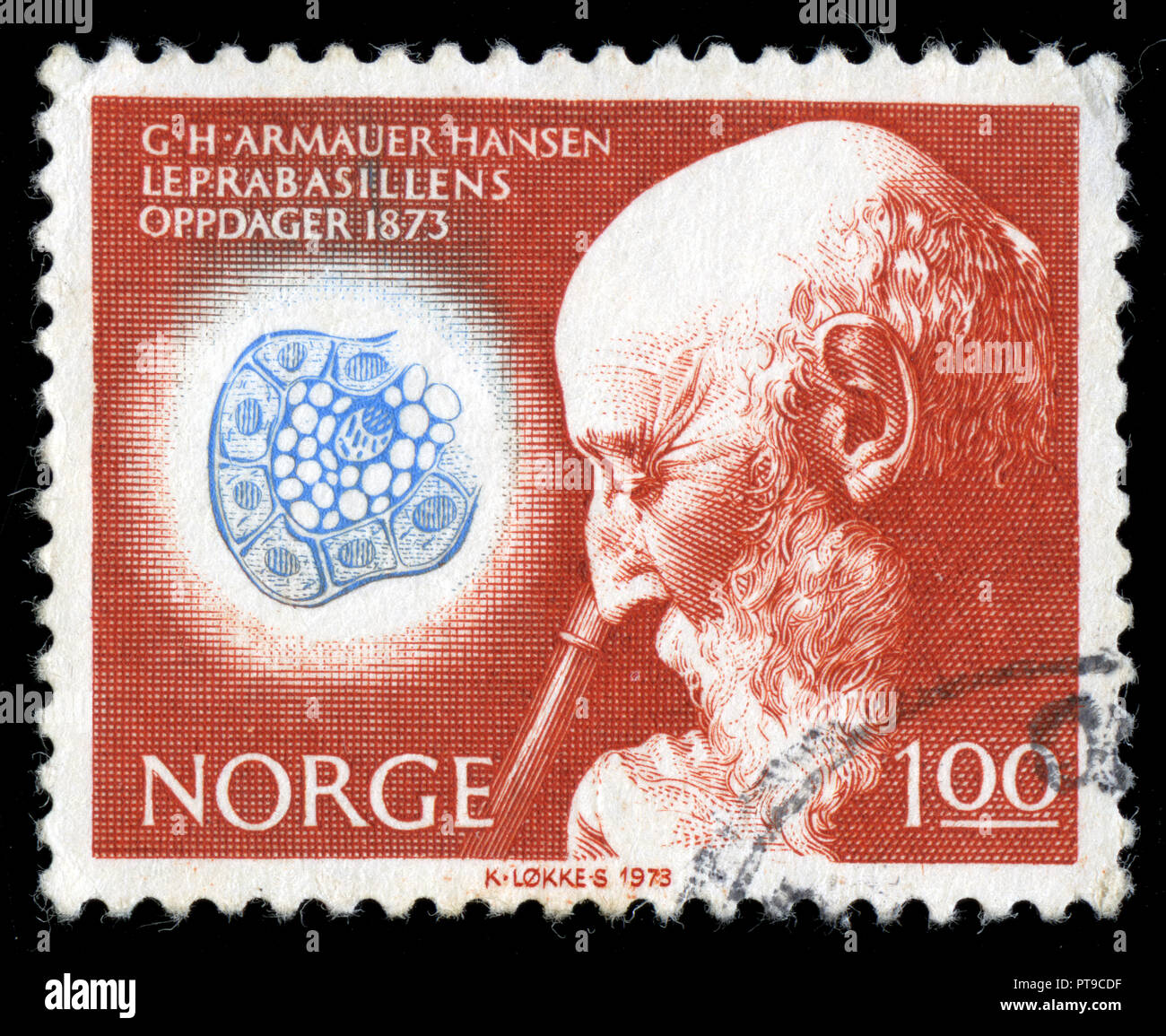 Timbre cachet de la Norvège dans la série Armauer Hansen, publié en 1973 Banque D'Images