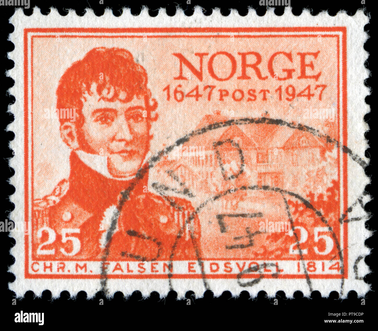 Timbre cachet de la Norvège dans le Service Postal série émise en 1947 Banque D'Images