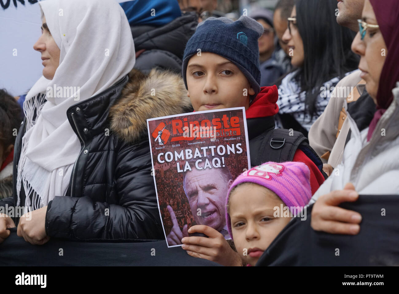 Montréal,Canada,7,octobre,2018.Anti-CAQ protester contre la politique d'immigration de la nouvelle Coalition Avenir Québec Gouvernement.Credit:Mario Beauregard/Alamy Live News Banque D'Images