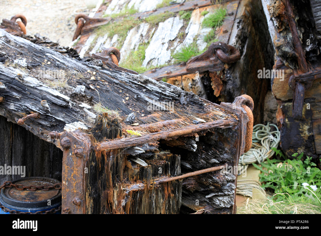 Une vieille boîte en bois près de Scapa Flow, Orcades, Ecosse, Highlands, Royaume-Uni Banque D'Images