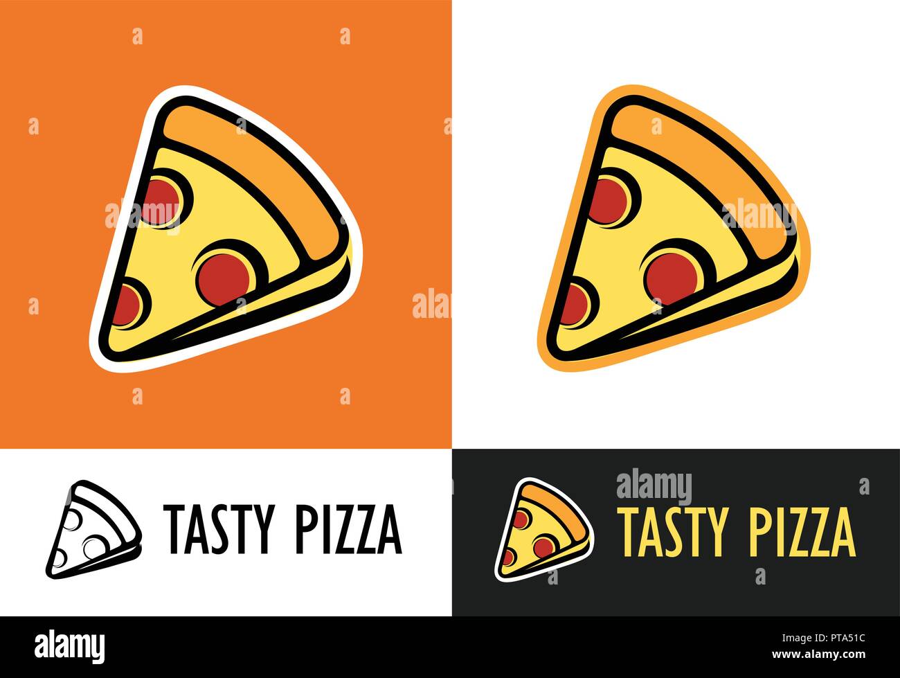 Des morceaux de pizza isolé sur fond différents. Ensemble d'illustration vectorielle de la cuisine italienne. Illustration de Vecteur