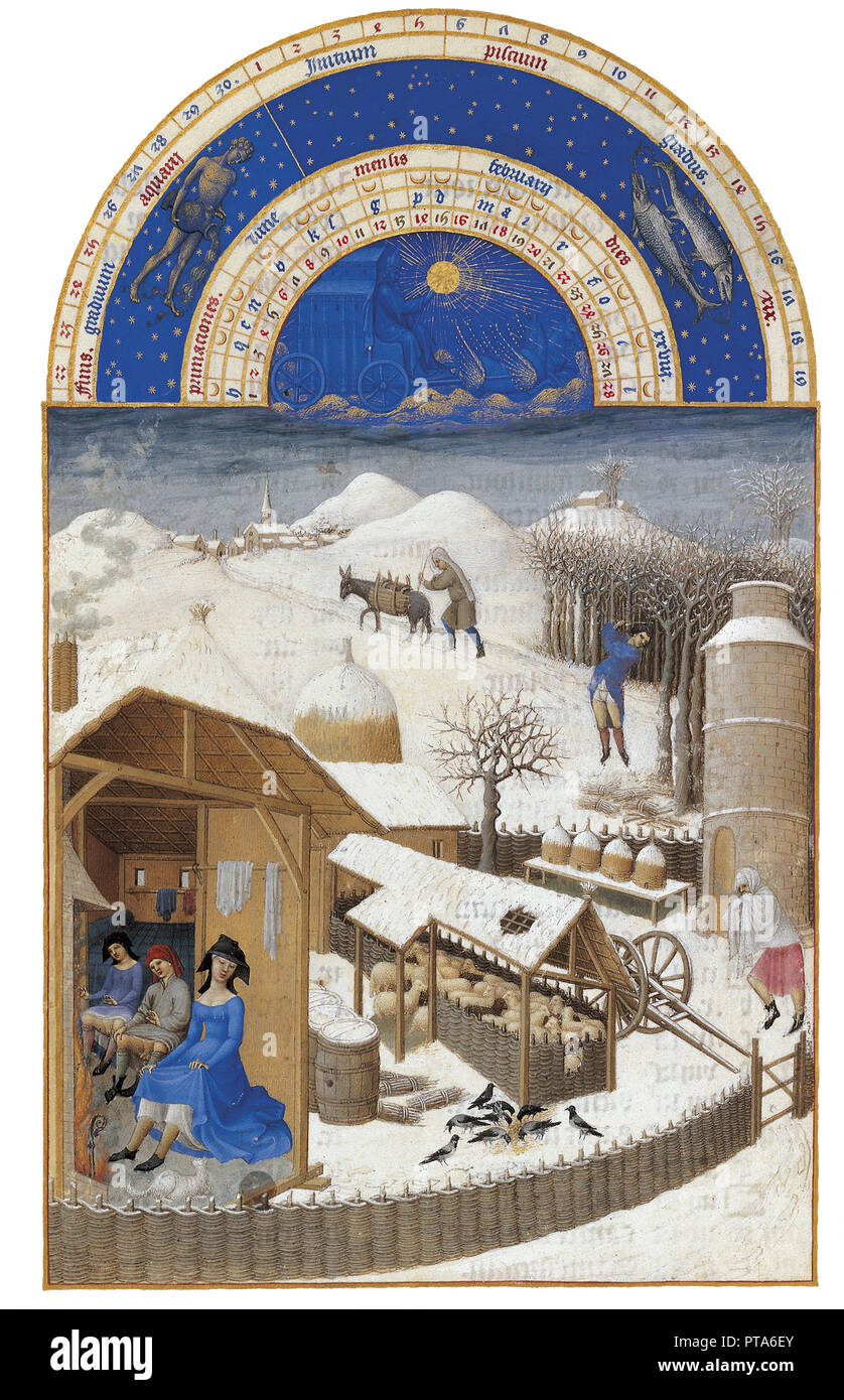 Février (Les Très Riches Heures du duc de Berry), 1412-1416. Organisateur : frères Limbourg (actif 1385-1416). Banque D'Images