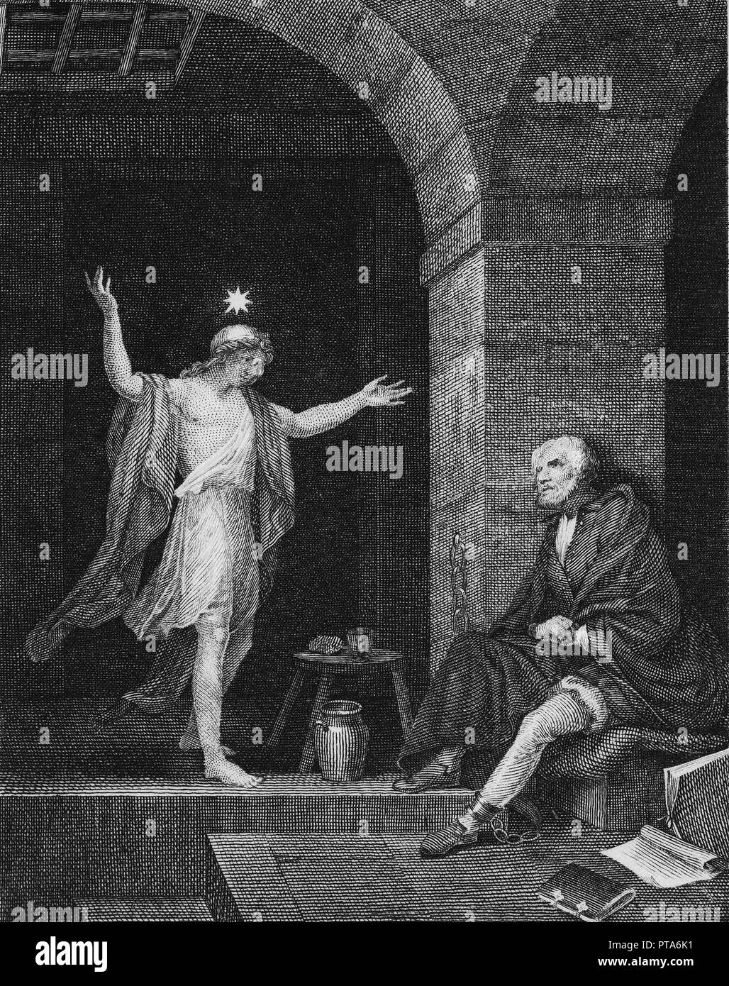 Hesper apparaissant à Columbus en prison, années 1800. Organisateur : Delignon, Jean-Louis (1755-1804). Banque D'Images