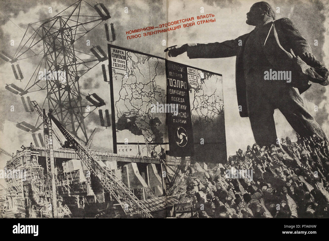 Le communisme n'est plus le gouvernement soviétique d'électrification de l'ensemble du pays, 1933. Créateur : El Lissitzky, (1890-1941). Banque D'Images