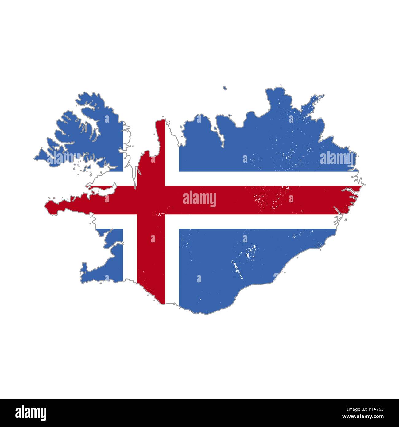 Silhouette de pays de l'Islande avec drapeau sur le fond blanc Illustration de Vecteur