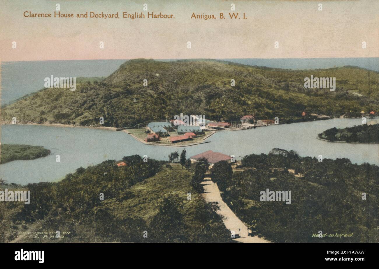 'Clarence House et à l'Arsenal, le port anglais. Antigua, B.W.I.", au début du xxe siècle. Organisateur : Jose Anjo. Banque D'Images