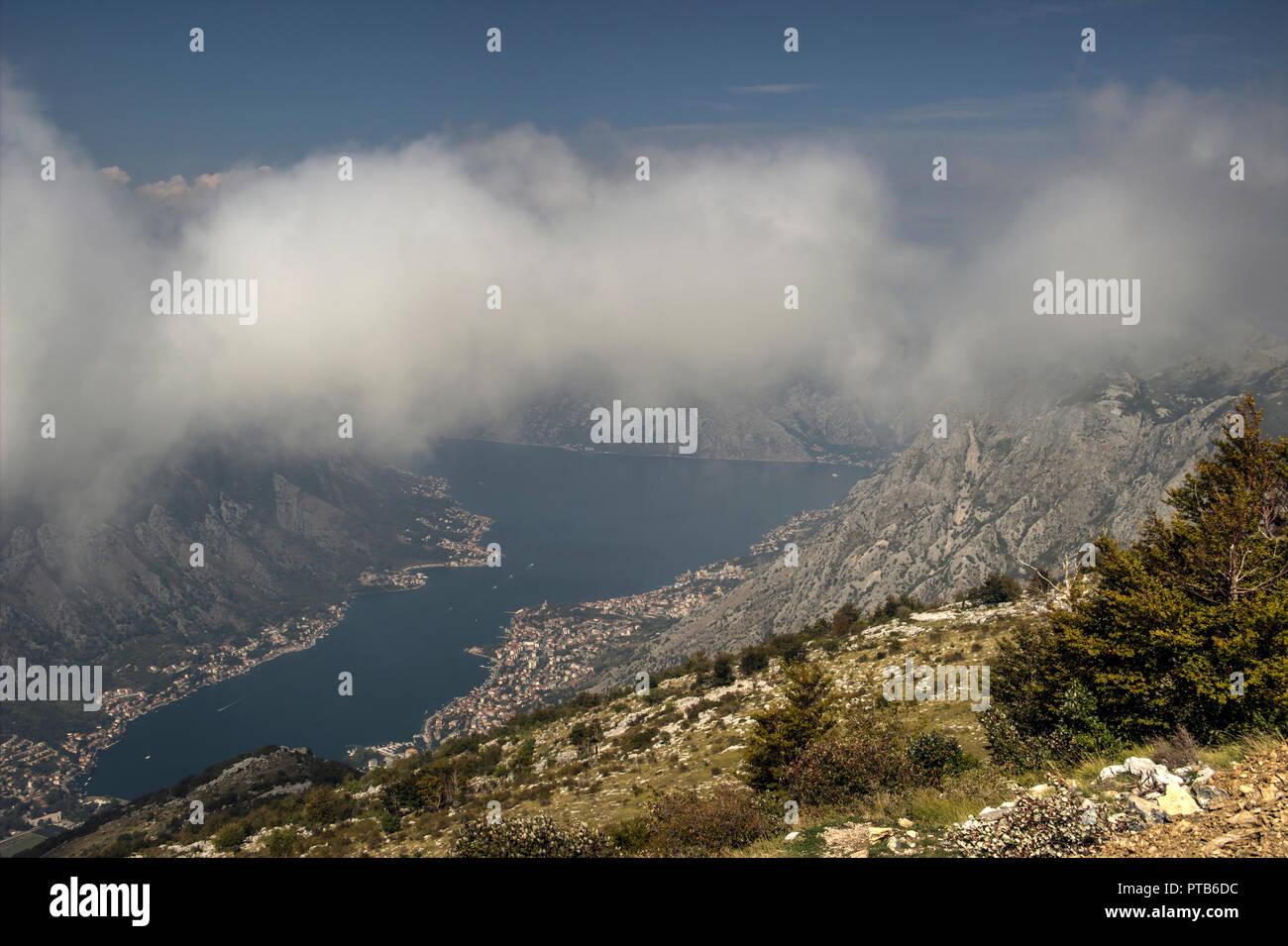 Monténégro - Baie de Kotor vue de la montagne Lovcen Banque D'Images