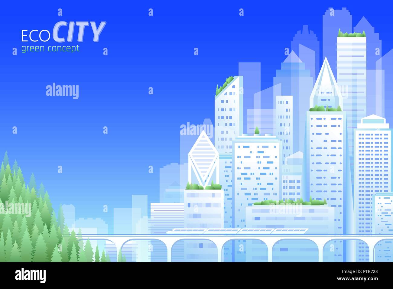 L'écologie. L'énergie verte cityscape skyline Journée mondiale de l'environnement. Sauver la nature planète Terre. Toit vert paysage monorail futuriste. Éco-ville business concept vector illustration Illustration de Vecteur