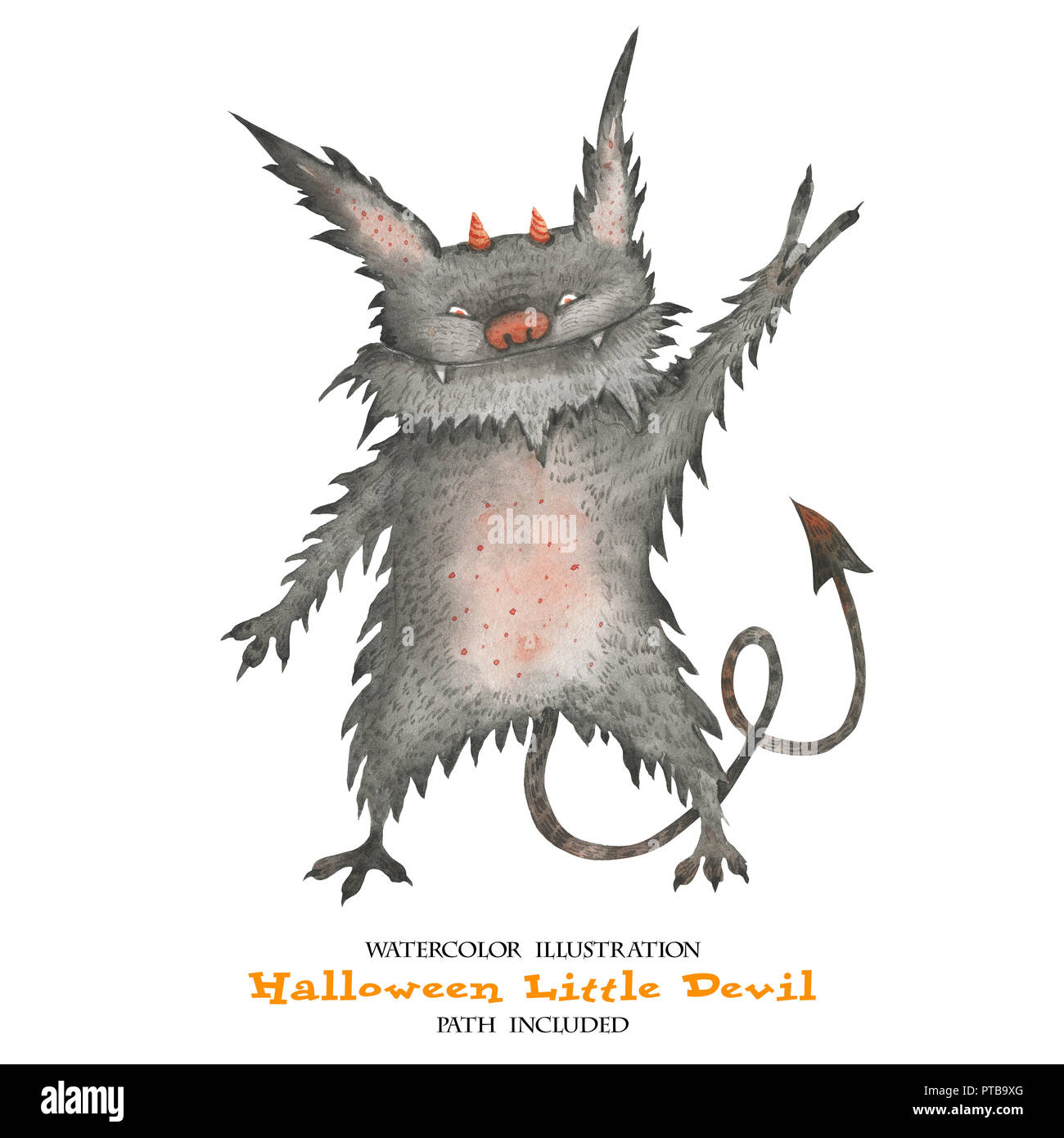 Illustration à l'aquarelle pour l'Halloween. Petit diable. Isoalted, chemin inclus Banque D'Images