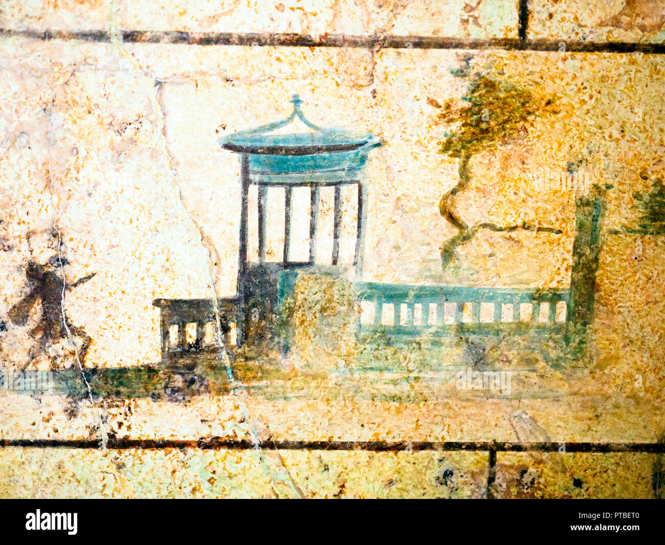 Détail d'une frise d'une villa romaine représentant Héraclès luttant contre un centaure. Le style de la peinture de le placer dans le début de l'âge Augustean (30-20 av. J.-C. ) - National Musée romain de Palais Massimo alle Terme - Rome, Italie Banque D'Images