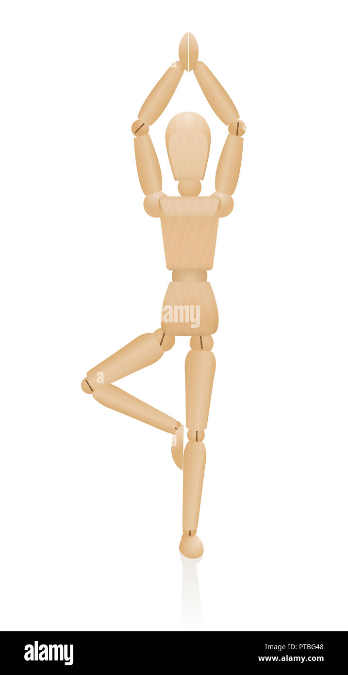 Yoga permanent. Vrikshasana ou posture de l'arbre. Figure en bois debout sur une jambe avec bras levés au-dessus de la tête - l'exercice d'équilibre, de détente. Banque D'Images