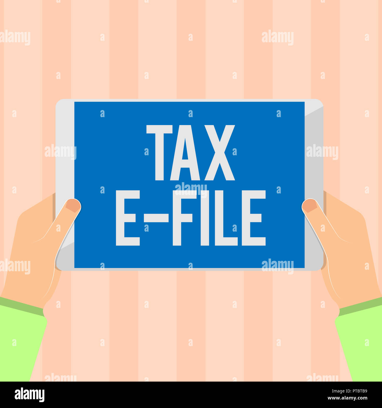 Signe texte montrant e de l'impôt. Système photo conceptuelle de soumettre les documents fiscaux à l'Internal Revenue Service. Banque D'Images