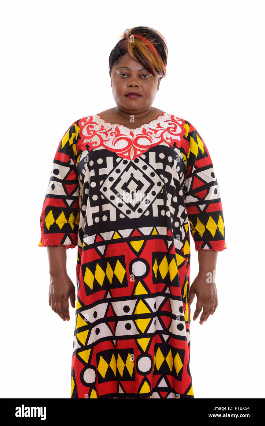 Studio shot of fat black African woman standing Banque D'Images