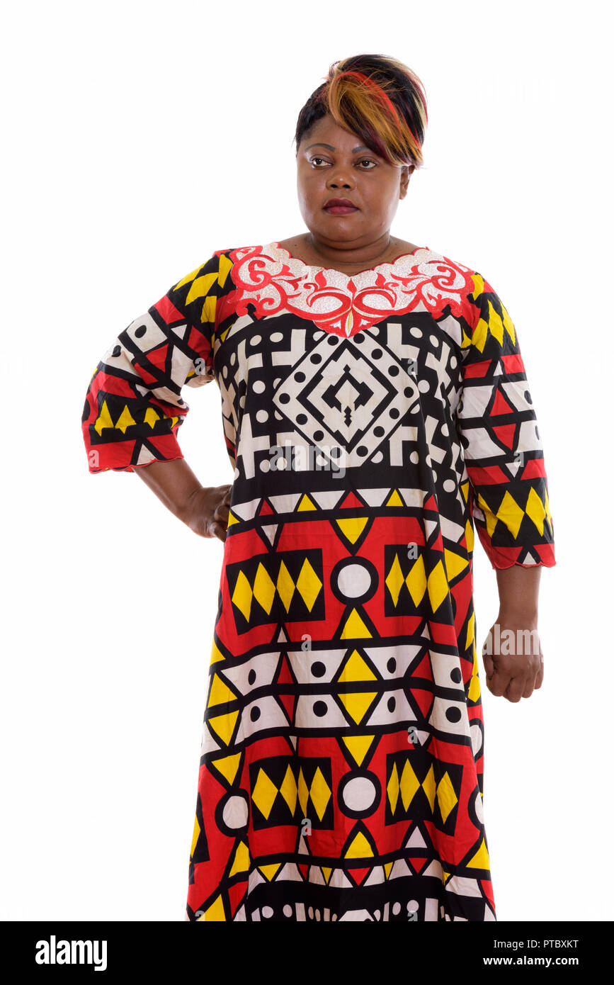 Portrait de femme africaine noire gras en pensant permanent Banque D'Images