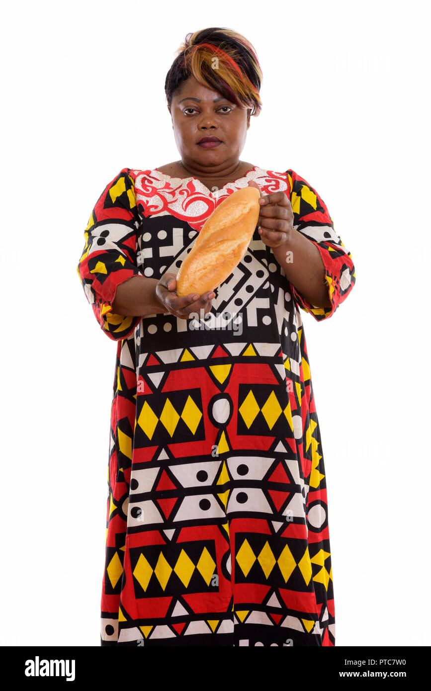Portrait de femme africaine noire gras tout en maintenant l'article br Banque D'Images