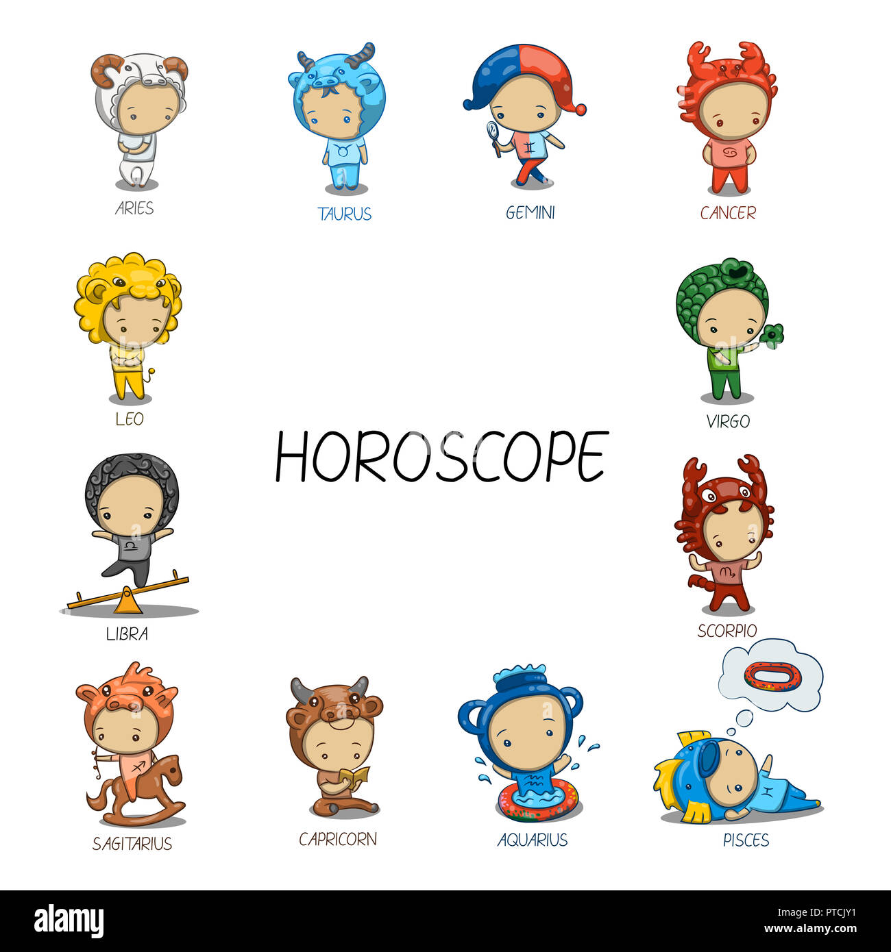 Carte Template de horoscope mignon Banque D'Images
