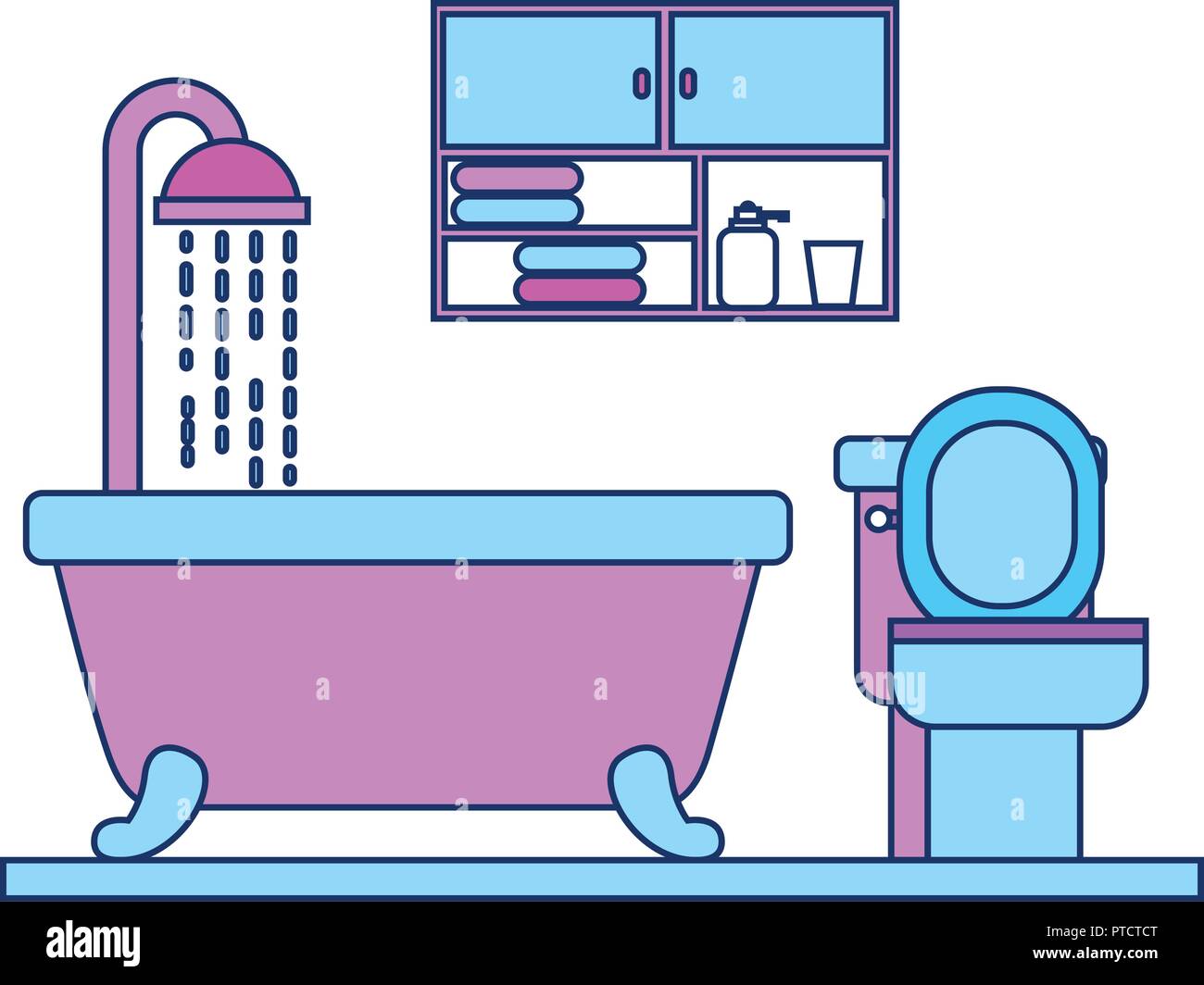 Baignoire Douche toilettes et salle de bains cabinet Illustration de Vecteur