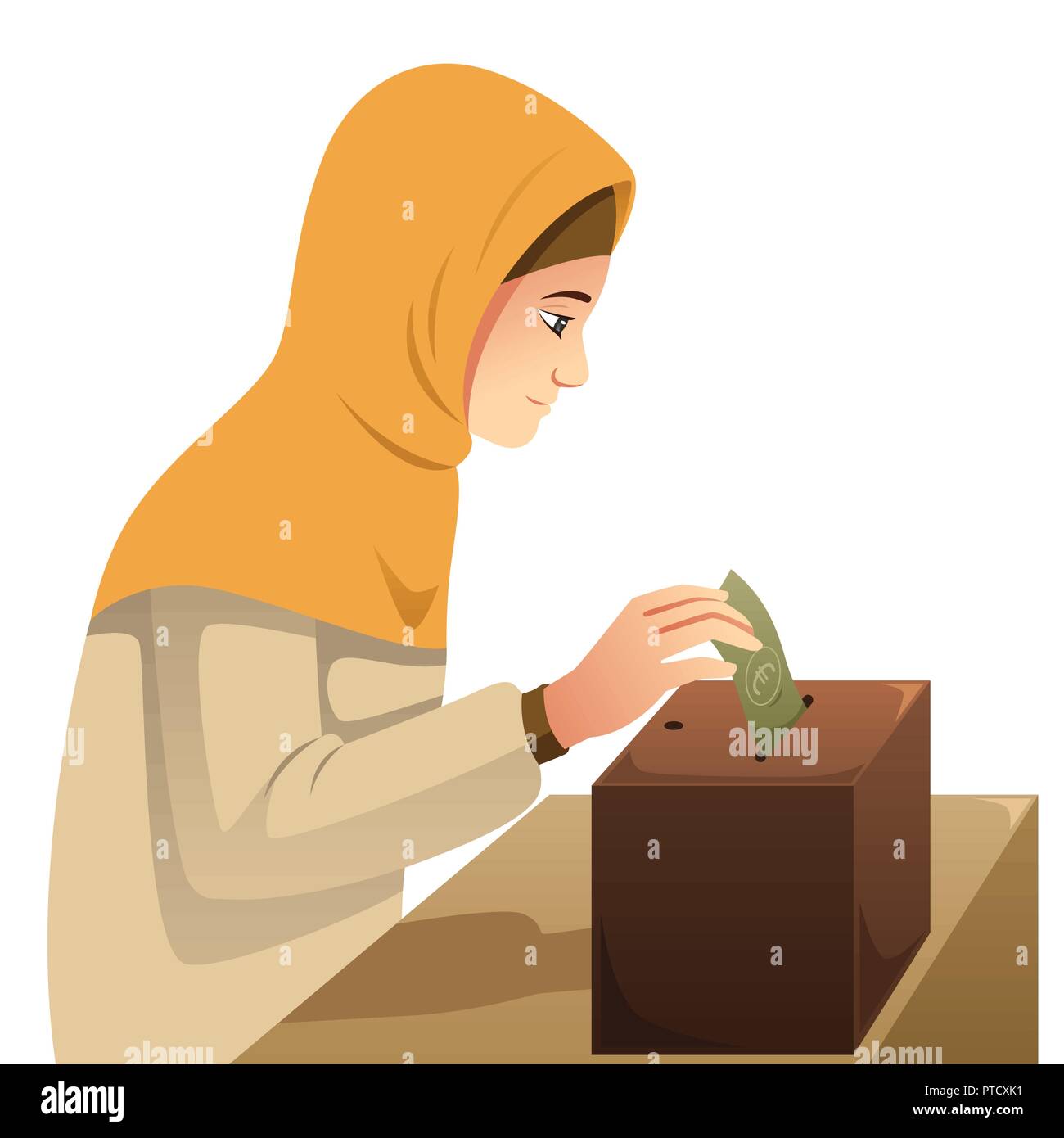 Un vecteur illustration de femme musulmane faisant l'argent Don Illustration de Vecteur