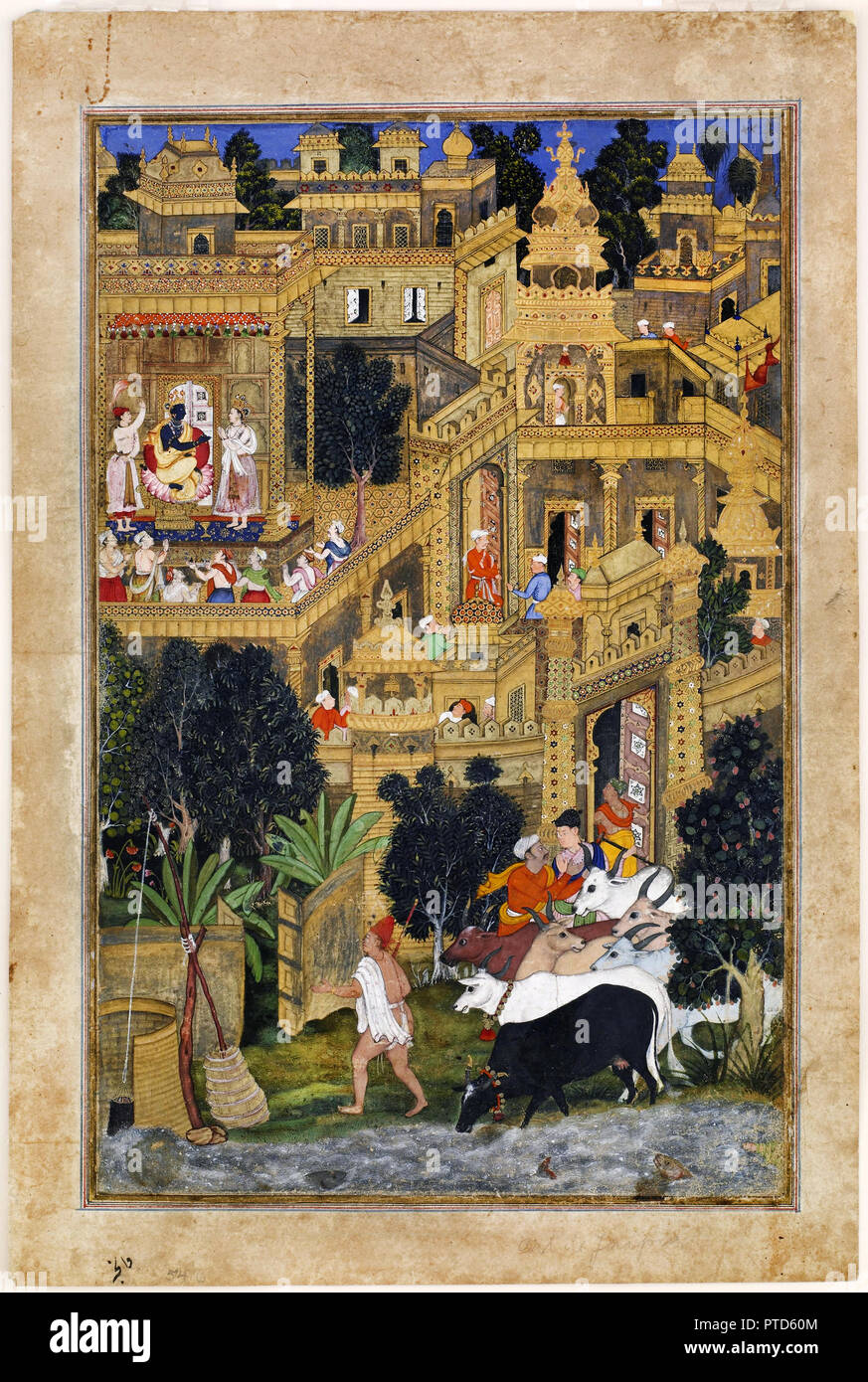 Kalan Kesu, Le Seigneur Krishna dans la ville d'Or / Harivamsha, vers 1585 huile sur toile, Freer Gallery of Art, Washington, D.C., USA. Banque D'Images