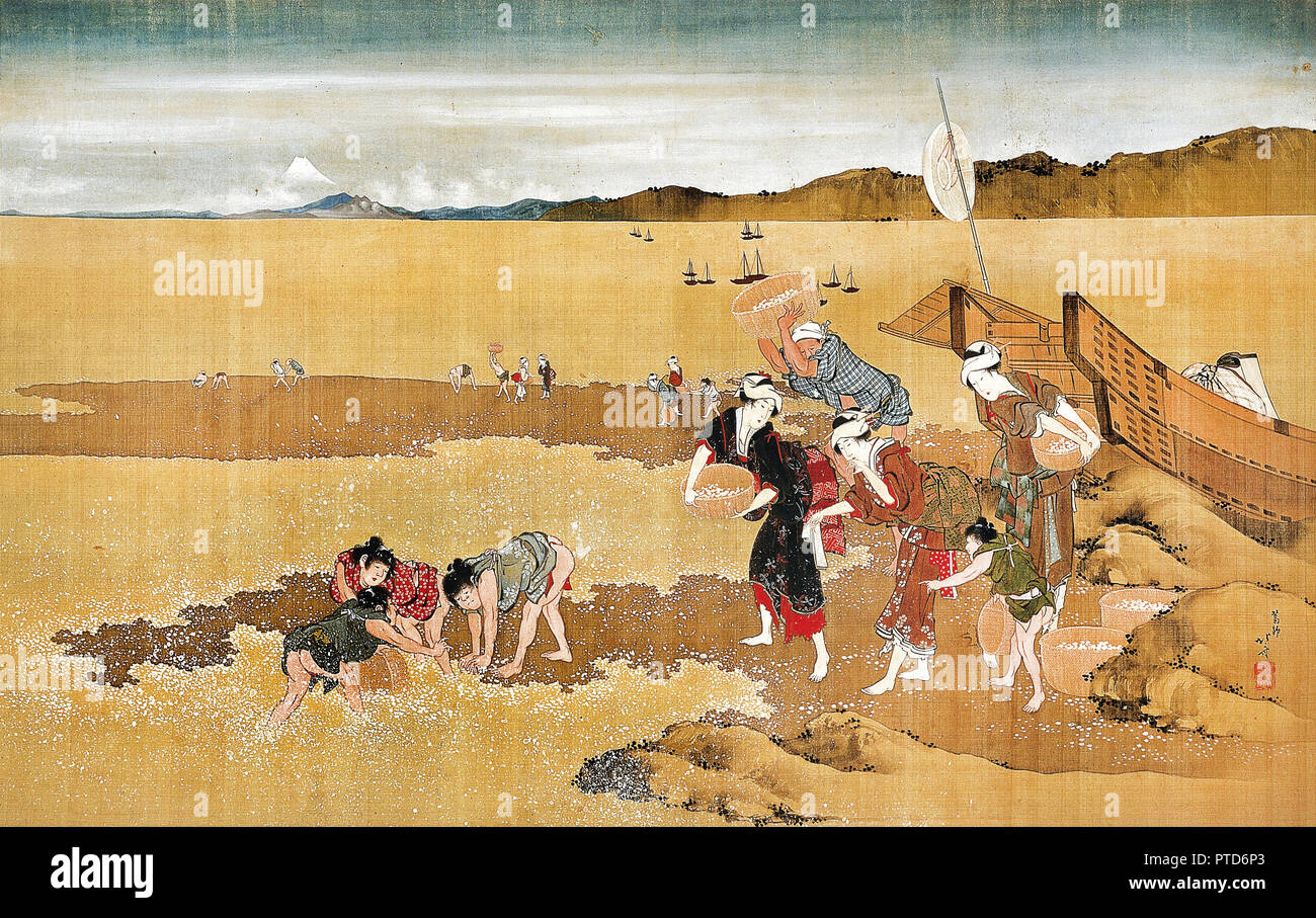 Katsushika Hokusai, Shell Gathering, circa 1800-1849 estampe Couleur, Osaka City Museum of Fine Arts, le Japon. Banque D'Images