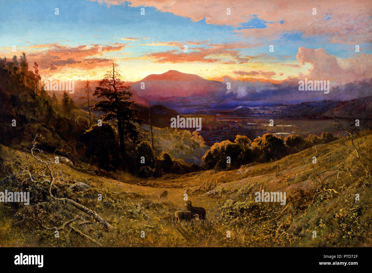 William Keith, Coucher de soleil sur le mont Diablo / Marin Coucher du soleil 1877 huile sur toile, de l'Université de Stanford, USA. Banque D'Images