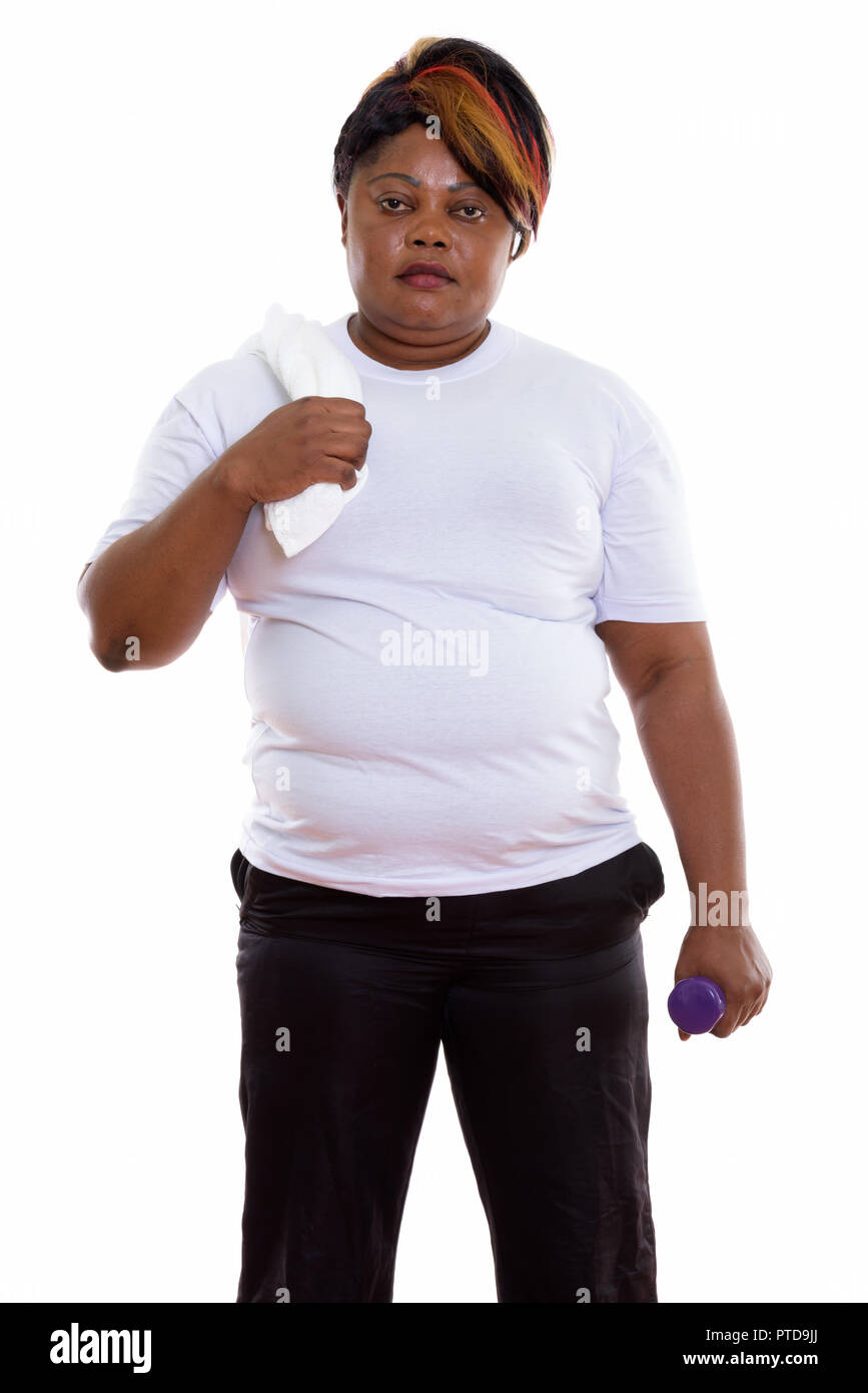 Portrait de femme africaine noire gras tout en maintenant l'article du Banque D'Images