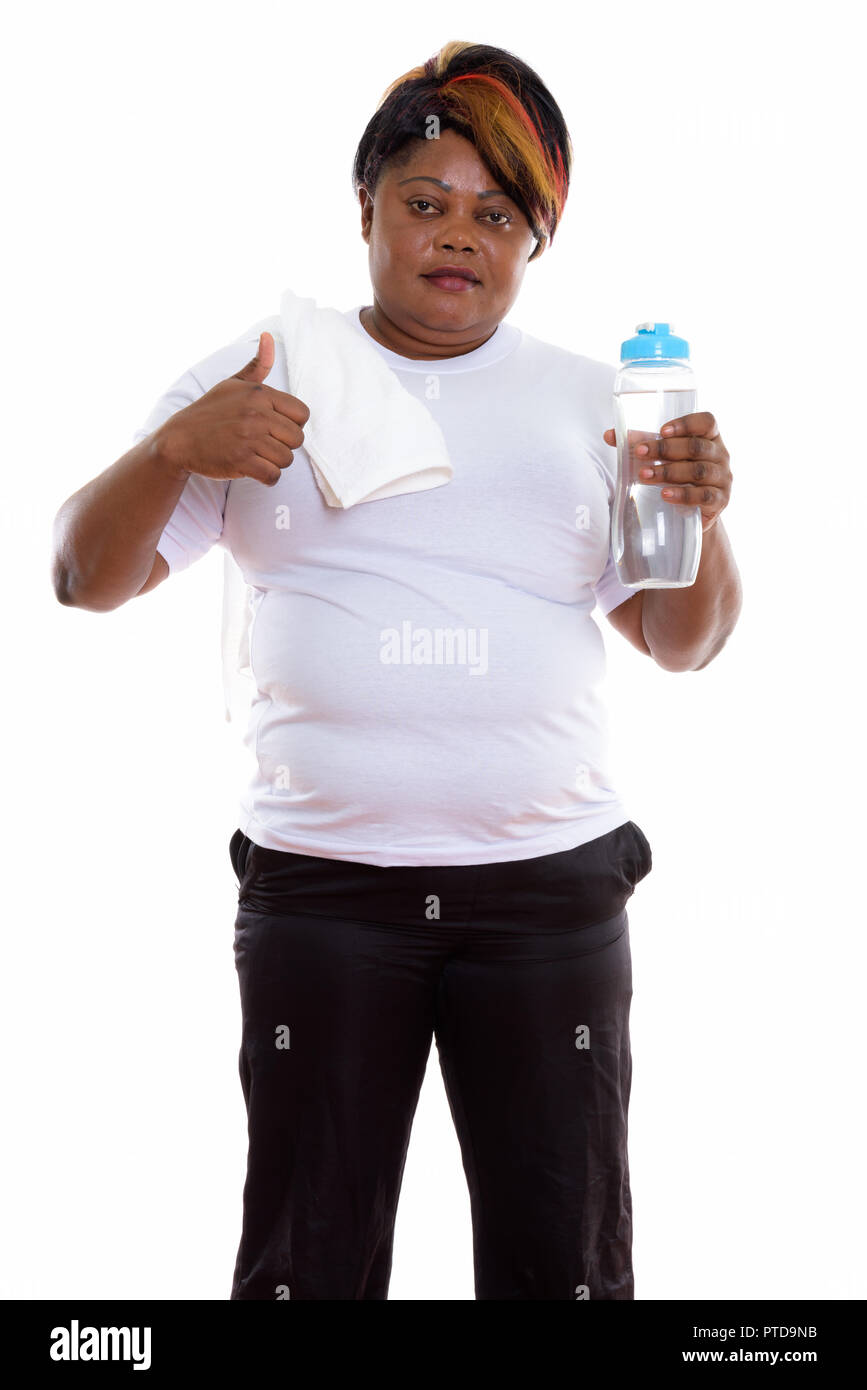 Portrait de femme africaine noire gras tout en maintenant l'article wa Banque D'Images