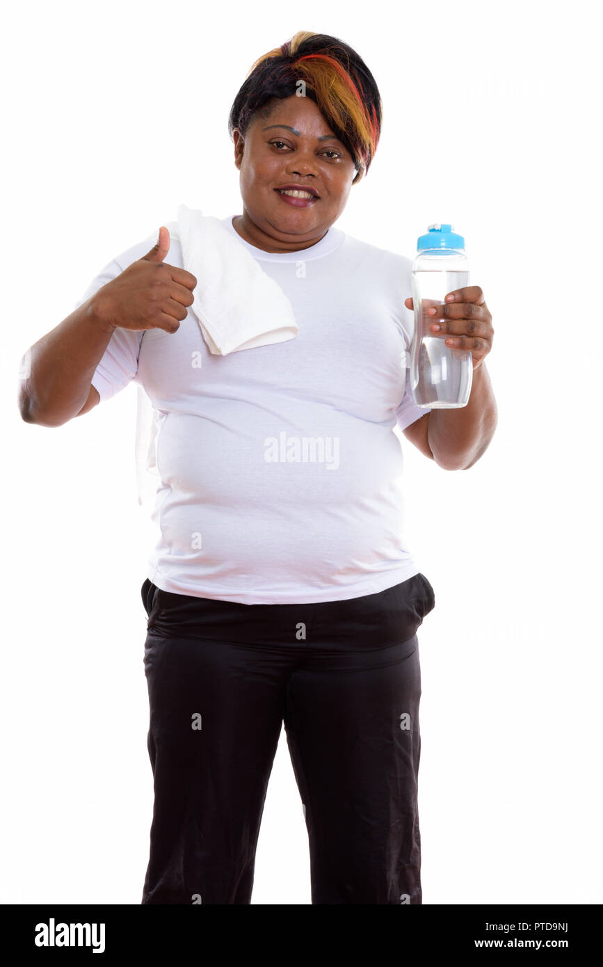 Happy fat black African woman kissing en maintenant Banque D'Images