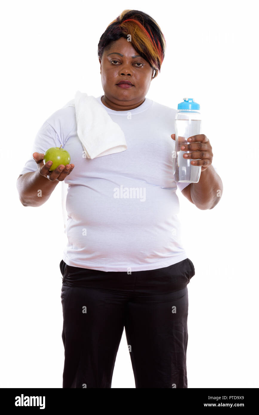 Portrait de femme africaine noire gras tout en maintenant l'article wa Banque D'Images