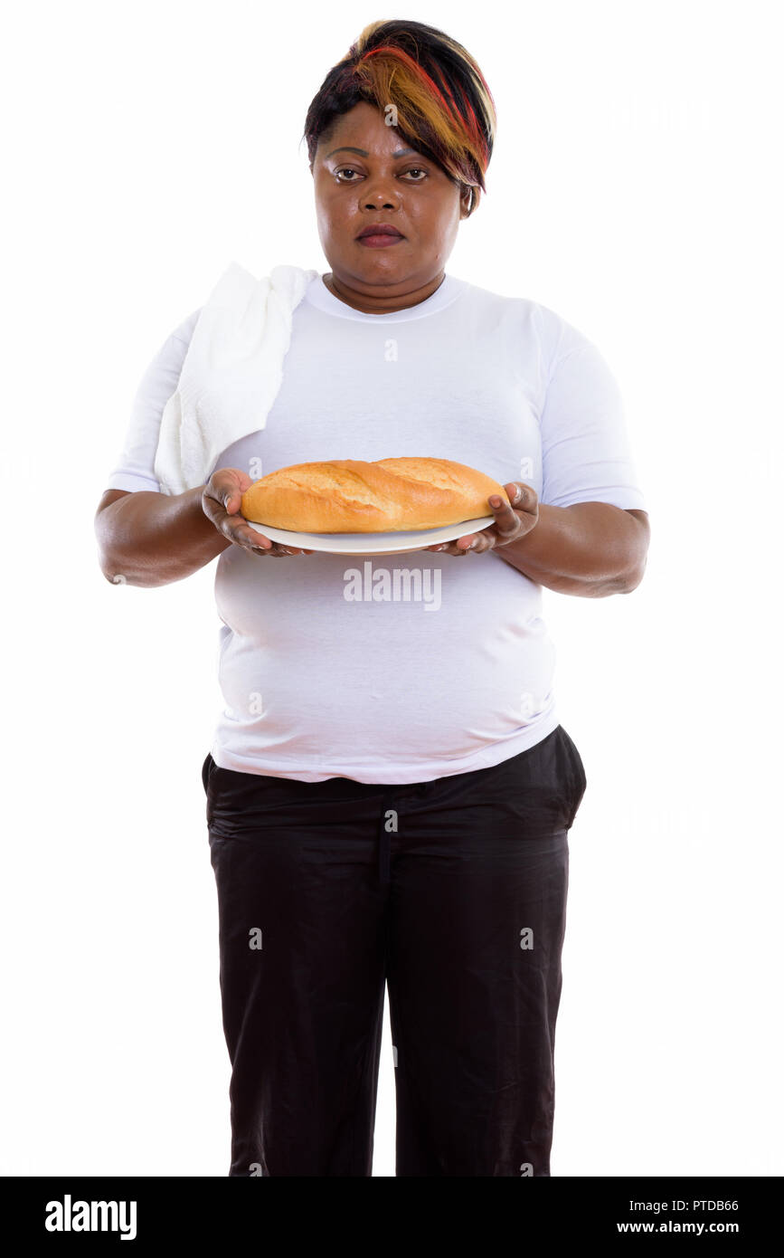 Portrait de femme africaine noire gras tout en maintenant l'article br Banque D'Images