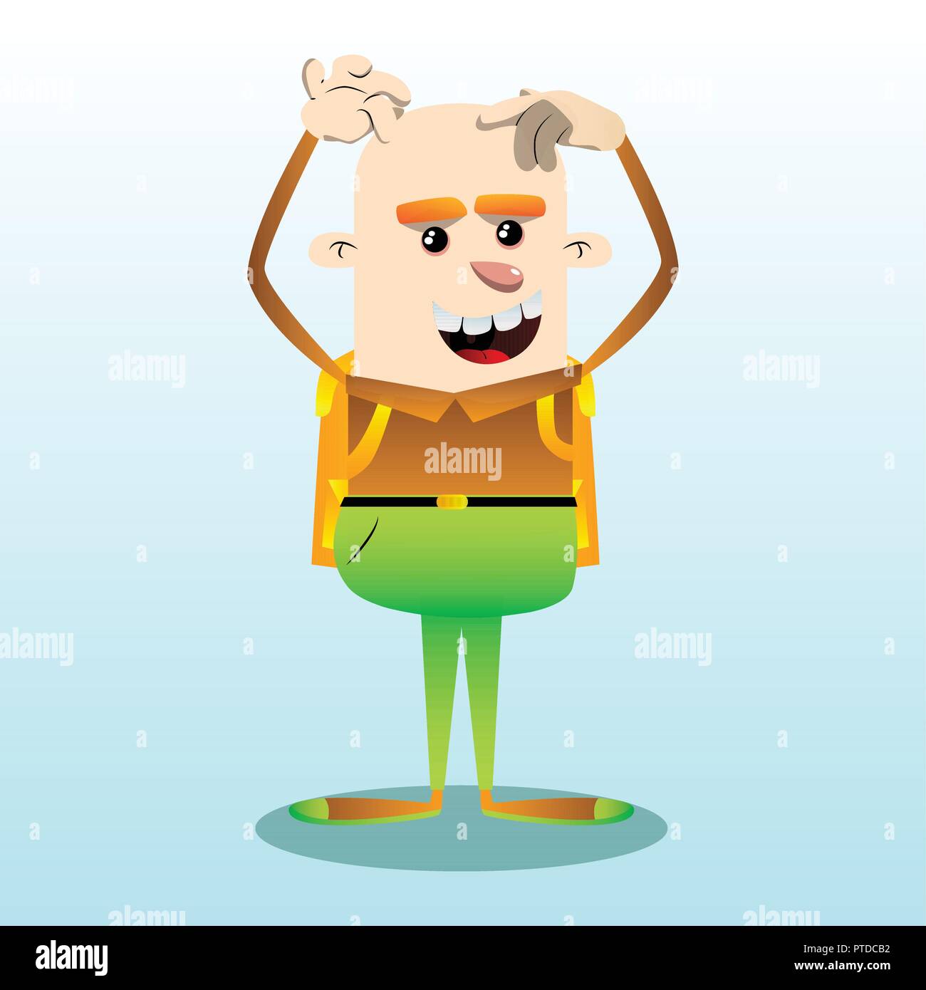 Écolier se gratte la tête à deux mains. Vector cartoon character illustration. Illustration de Vecteur
