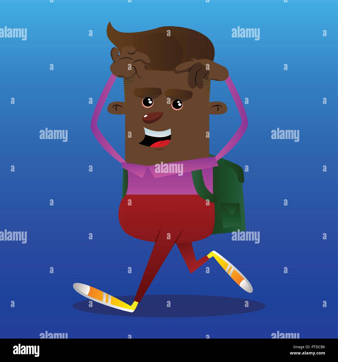 Écolier se gratte la tête à deux mains. Vector cartoon character illustration. Illustration de Vecteur