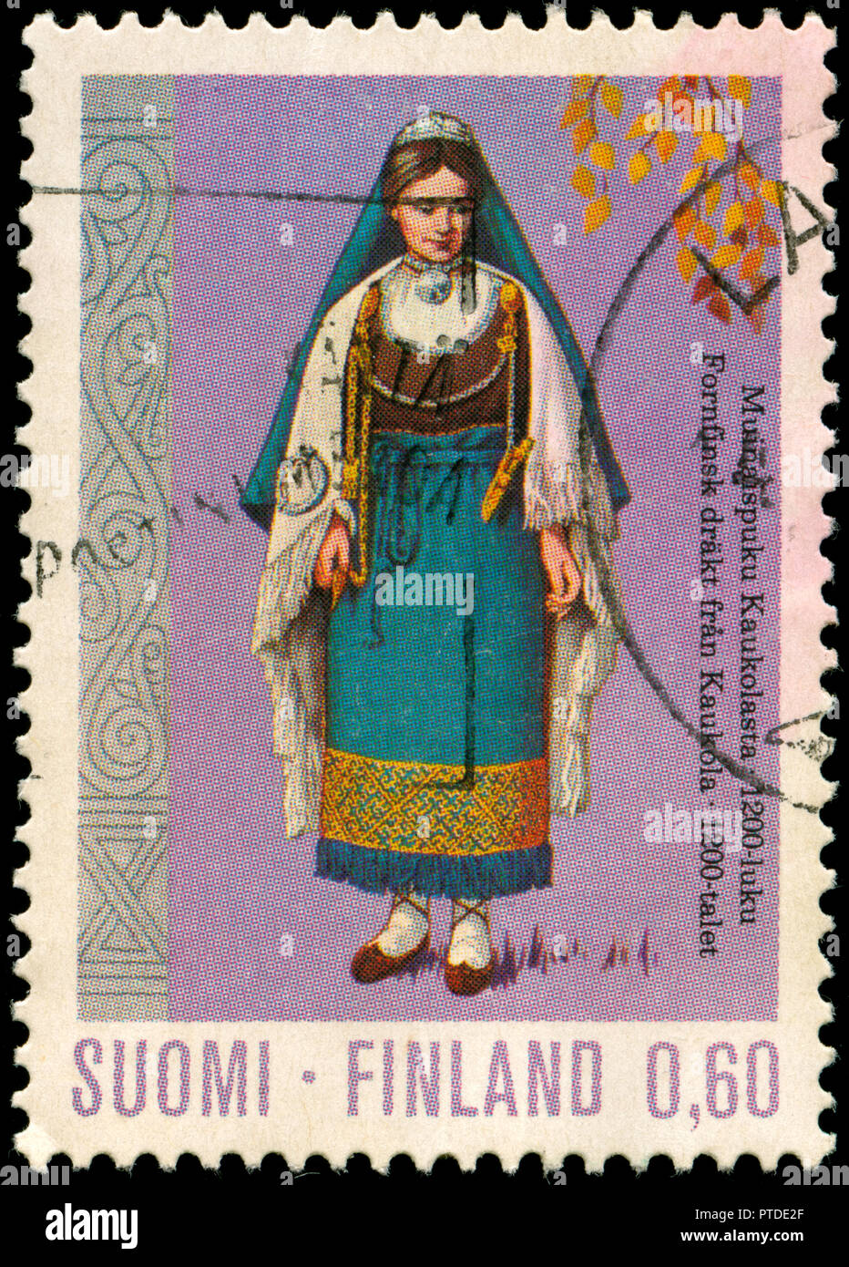 Timbre cachet de la Finlande dans le costume national série émise en 1973 Banque D'Images