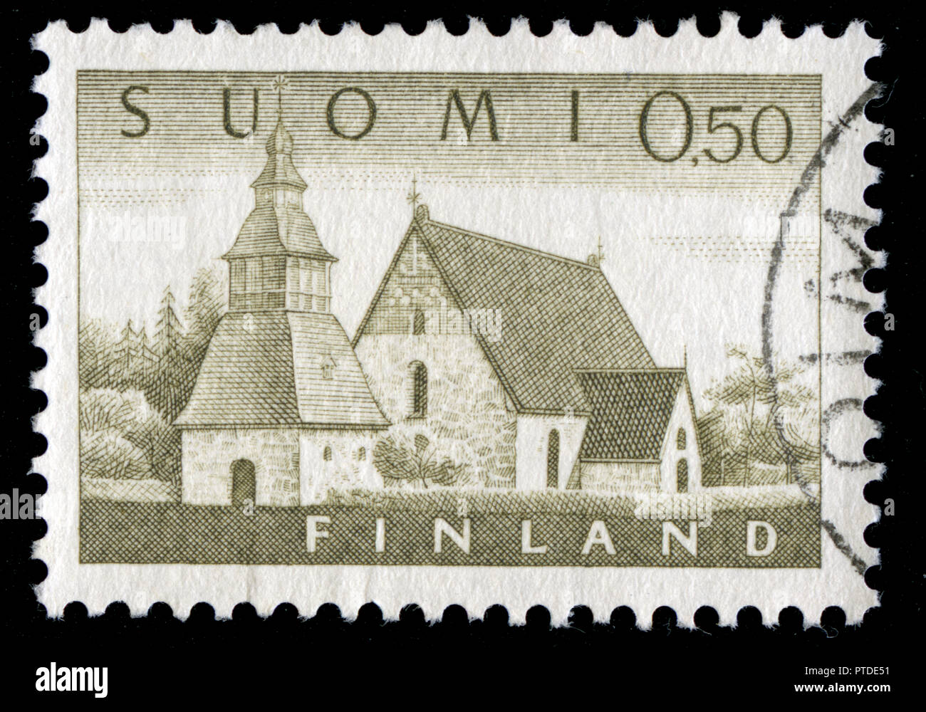 Timbre cachet de la Finlande dans l'Église- Lammi série émise en 1963 Banque D'Images