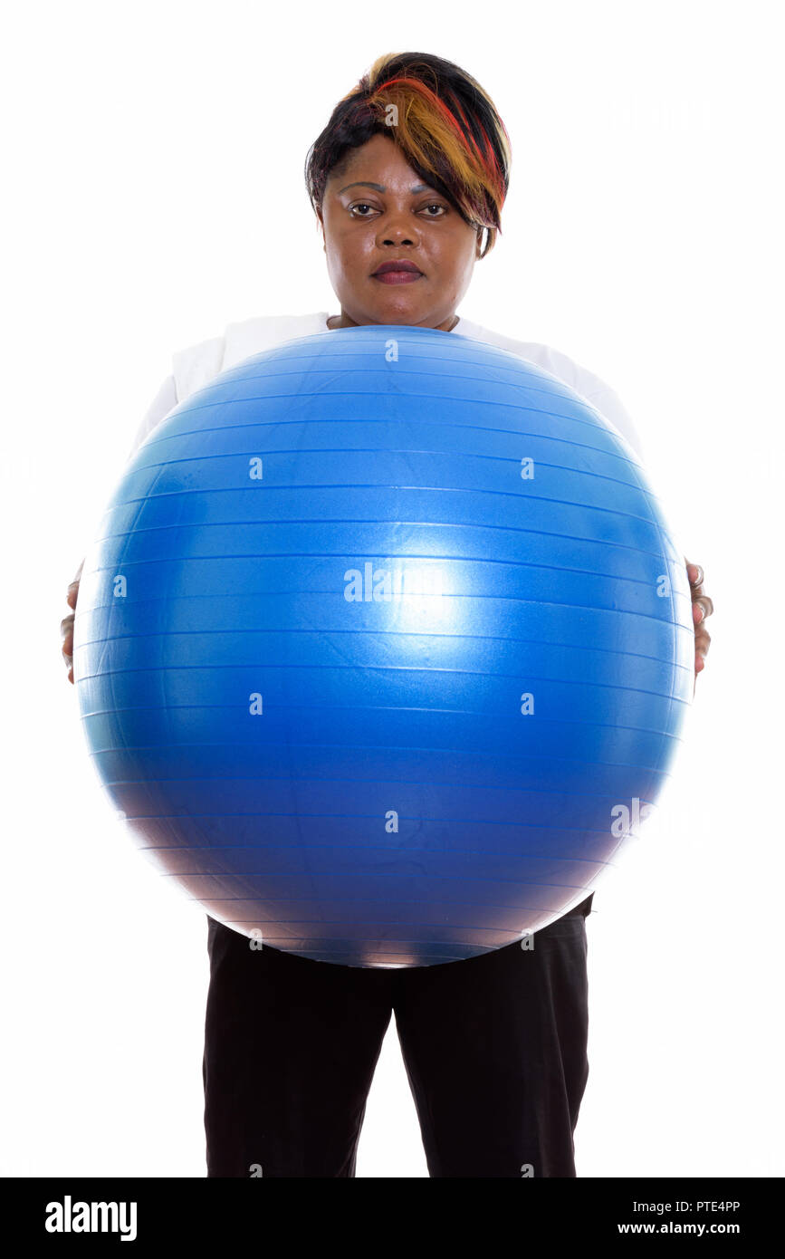 Portrait de femme africaine noire gras tout en maintenant l'article ex Banque D'Images