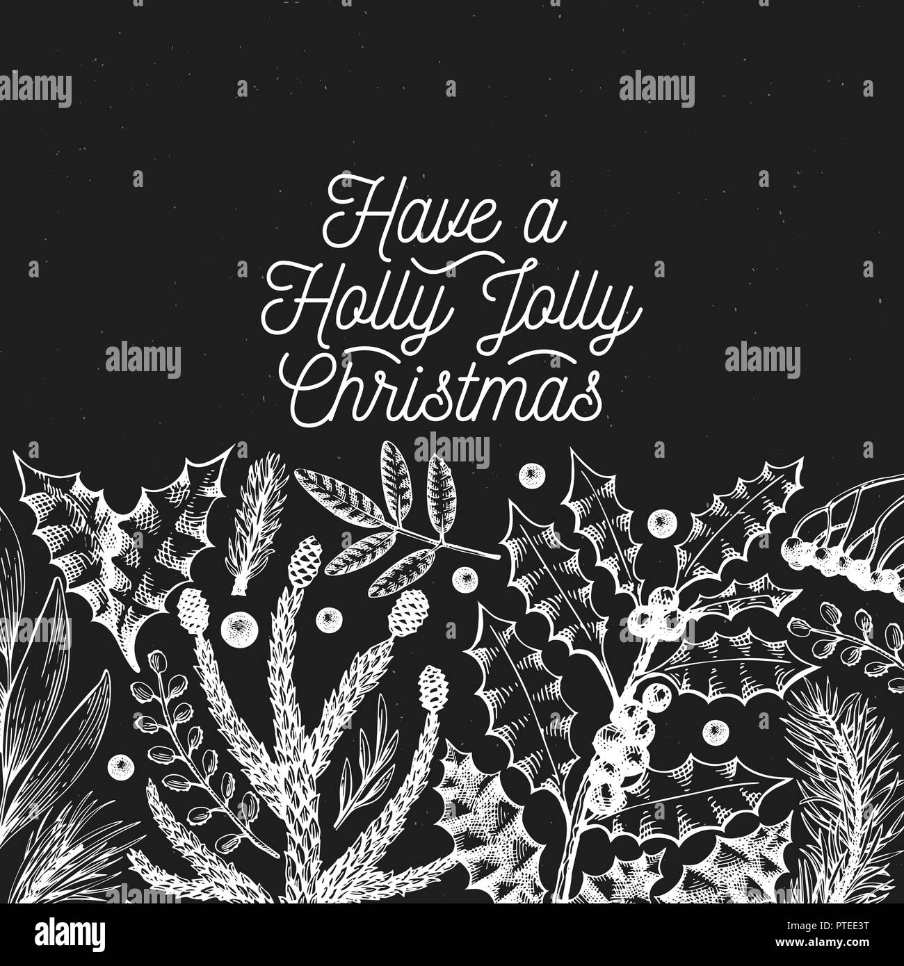 Carte De Voeux De Noel Dans Un Style Vintage Vector Hand Drawn Illustrations Sur Tableau Modele