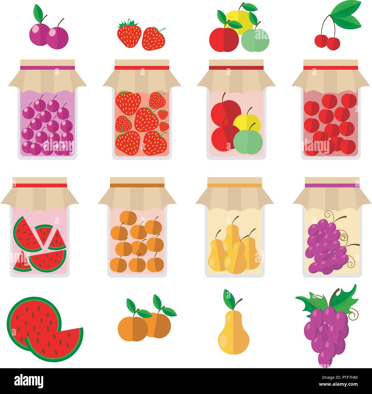 Ensemble de fruits frais sain et la préservation kit. Tranches de fruits et légumes. Modèle plat. Illustration de ferme biologique. Vecteur de vie sain Illustration de Vecteur