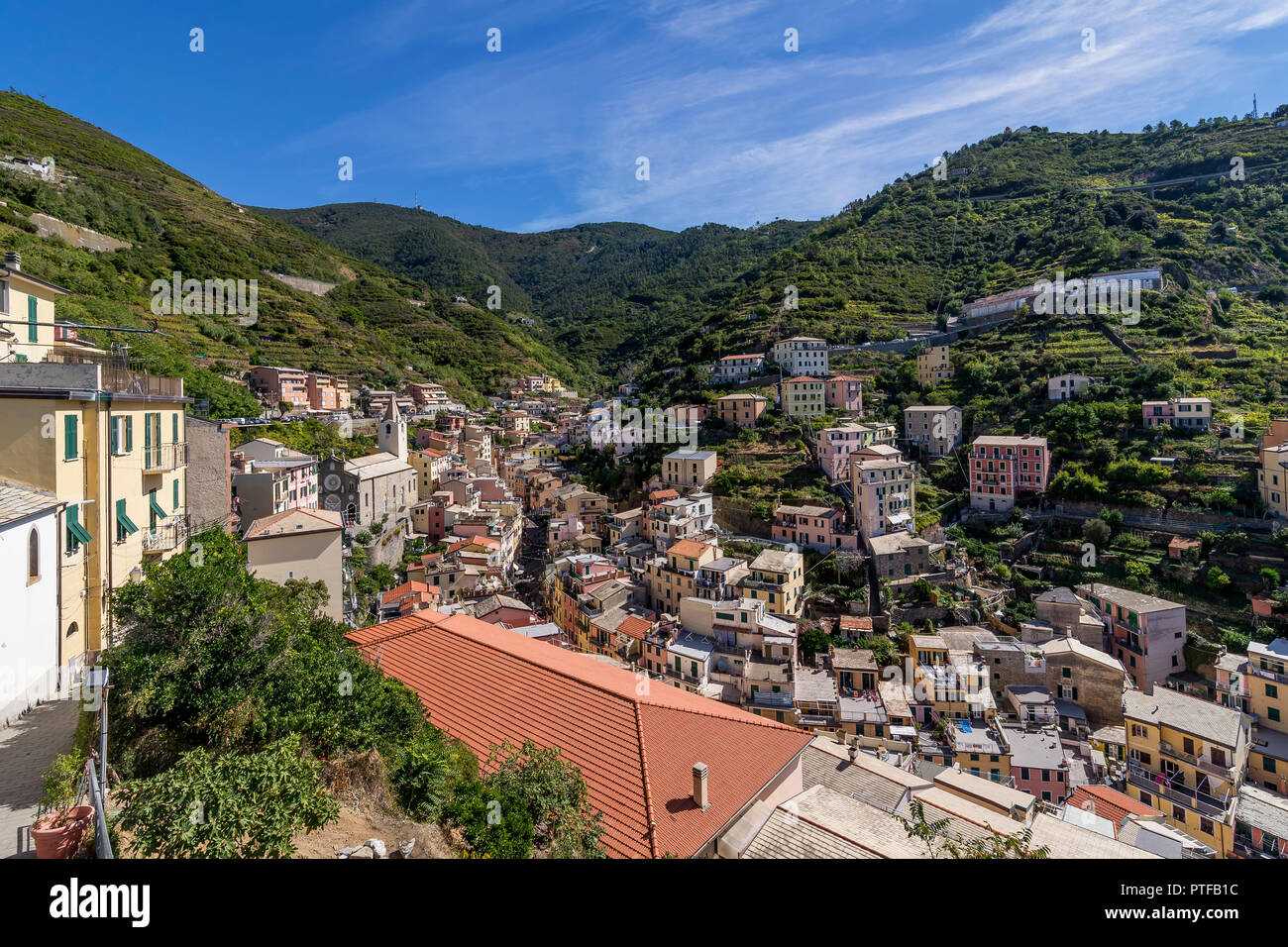 Belle vue aérienne du château de Riomaggiore, Cinque Terre Parc, ligurie, italie Banque D'Images