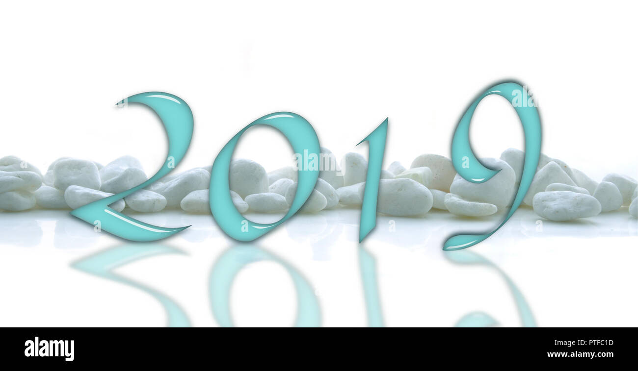 En 2019, le verre des numéros sur une ligne de pierres blanches Banque D'Images