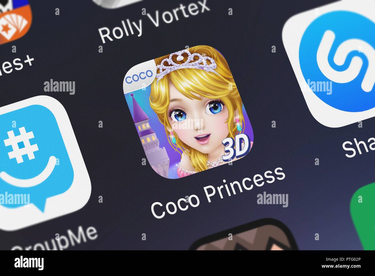 Londres, Royaume-Uni - Octobre 09, 2018 : Capture d'écran de l'application mobile de la jouer coco Coco Princesse. Banque D'Images