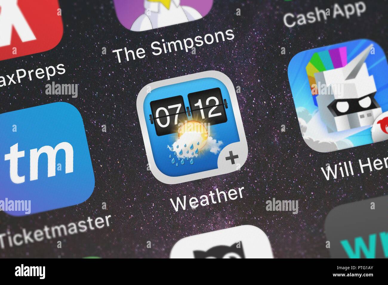 Londres, Royaume-Uni - Octobre 09, 2018 : le temps le⁺ mobile app d'Impala Studios sur un écran d'iPhone. Banque D'Images