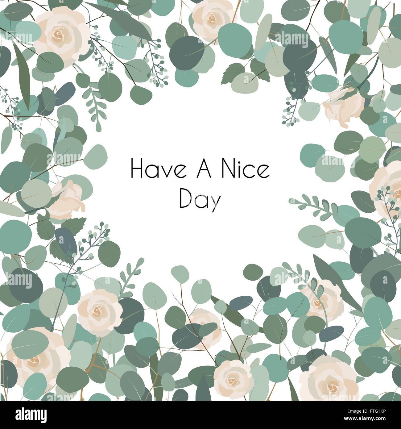 Fleurs roses blanches et d'Eucalyptus. Message d'accueil, inviter mariage modèle. Square bord avec place pour le texte. Vector illustration Illustration de Vecteur