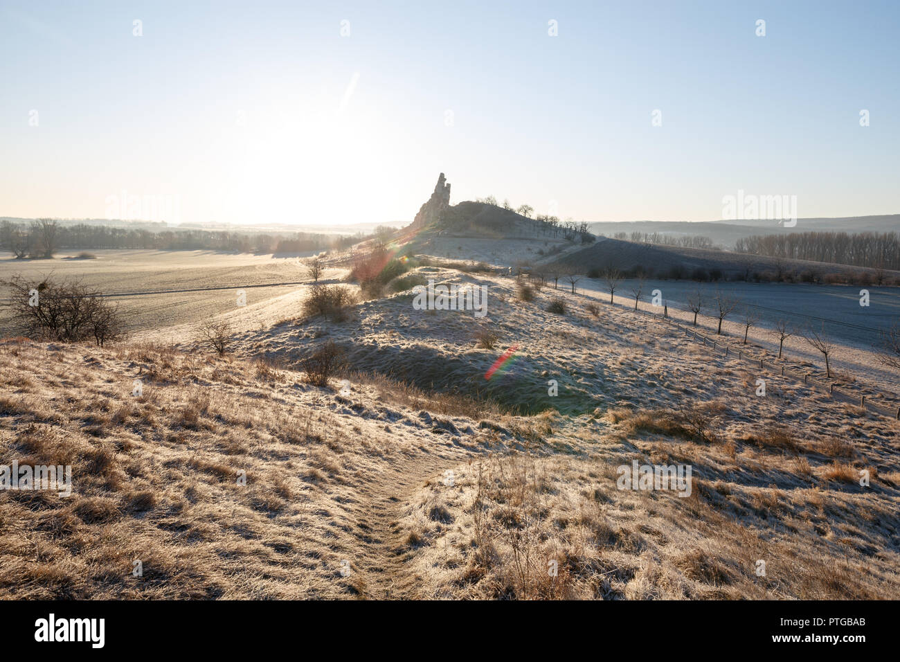 Vue sur le massif du mur en pierre du diable, Saxe-Anhalt, Allemagne Banque D'Images