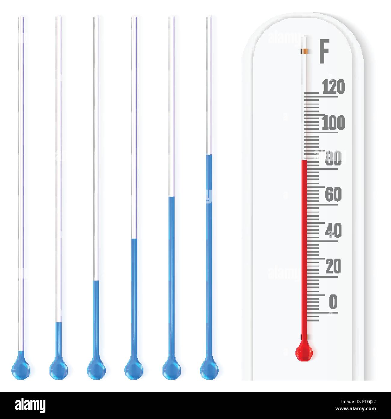 Thermomètre à liquide réaliste avec l'échelle Fahrenheit, rouge et bleu les  indicateurs. Vector illustration Image Vectorielle Stock - Alamy