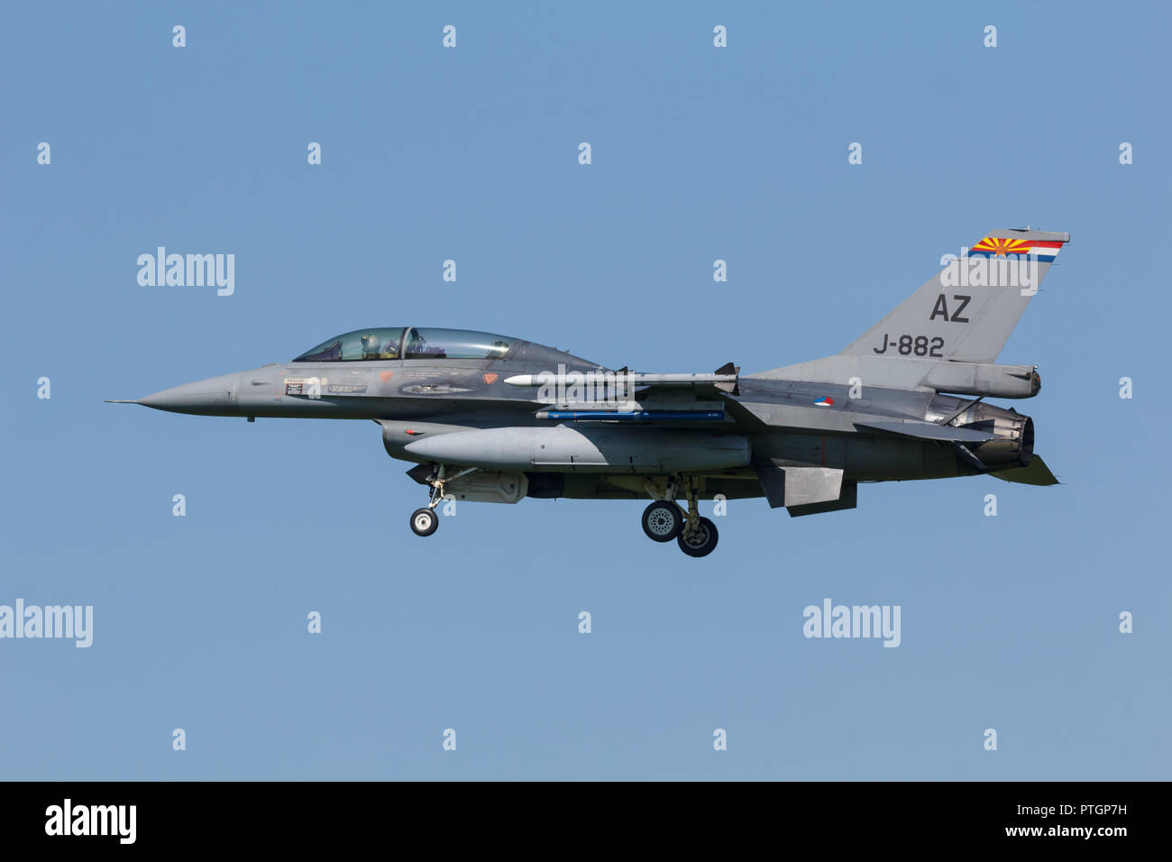 Leeuwarden, Pays-Bas 18 Avril 2018 : Un F-16 avec RNLAF marquages de Tucson Air Force Base au cours de l'exercice Frisian Flag Banque D'Images