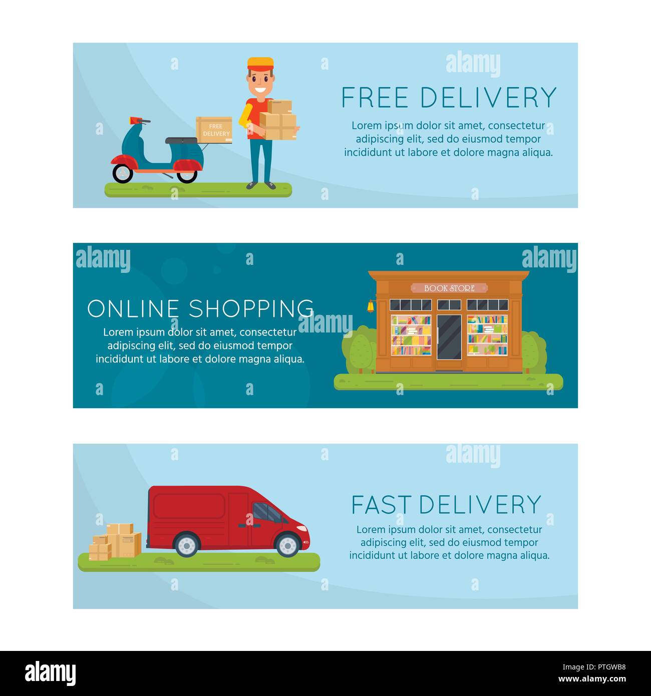 La Logistique Et La Livraison Gratuite Service Concept Moto Souriant Avec Des Paquets De Courrier De Scooters De La Construction De L Elevateur Et La Ville Historique Horizonta Postal Image Vectorielle Stock